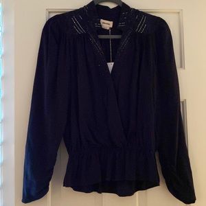 Zadig Voltaire Navy Tori Faux Wrap Blouse NWT